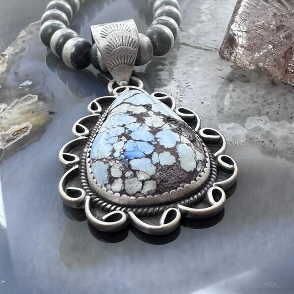 Sterling Southwestern Style Teardrop High Grade Golden Hill Turquoise Pendant #1 - Picture 4 of 10
